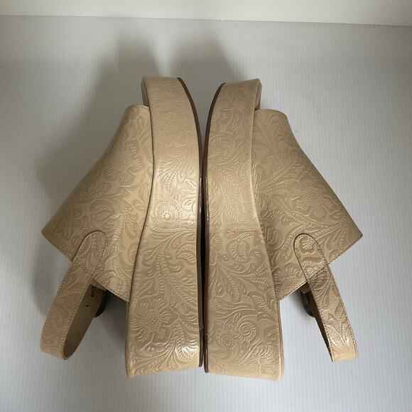 Matisse Embossed Wedge Western Sandals Leather Beige Platform Made in Brazil Sz9 - Picture 9 of 14